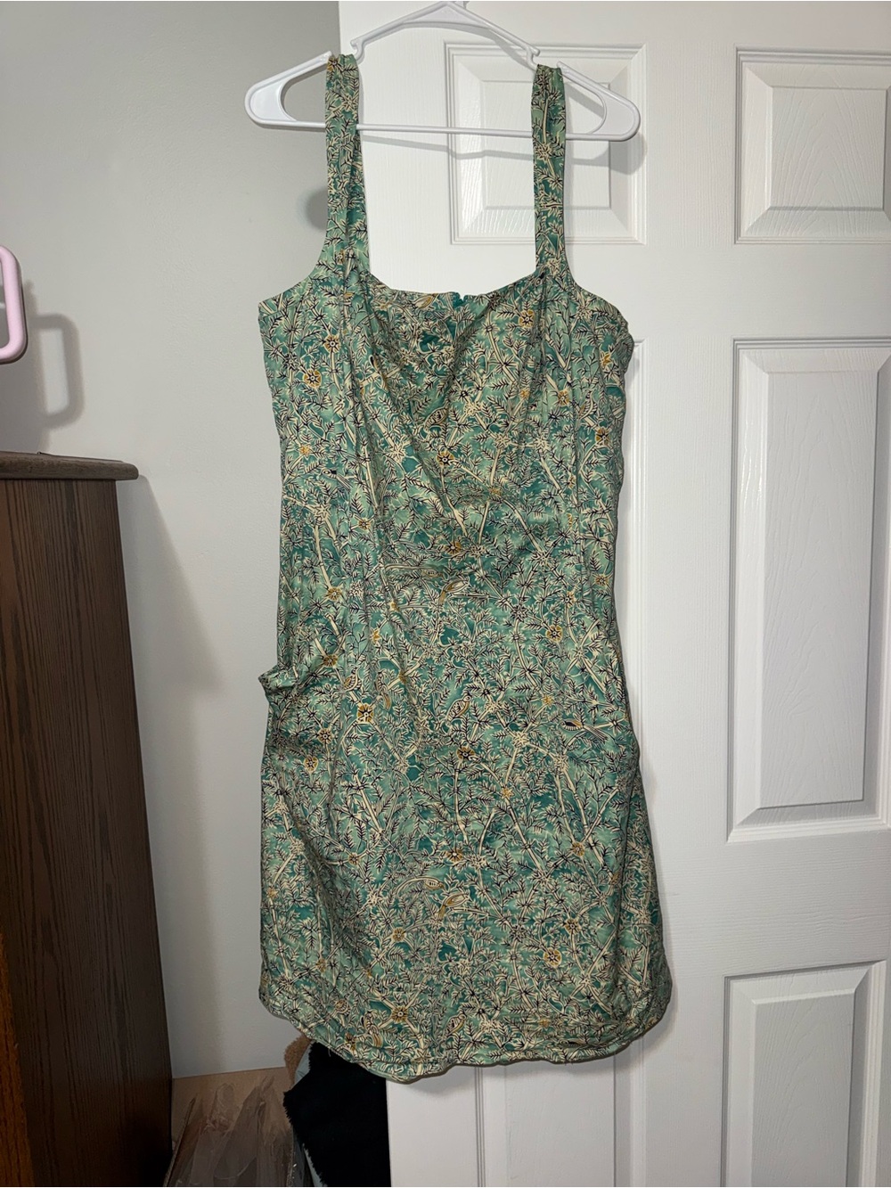 Peruvian Connection Green Floral Square-Neck Mini Dress